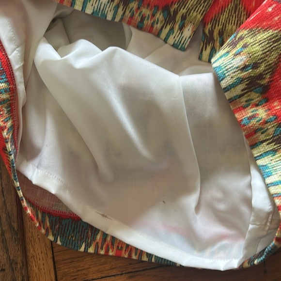 Maggy London Ikat Stipe Woven Boho Sheath Dress Square Neck Size 6P - Picture 7 of 13